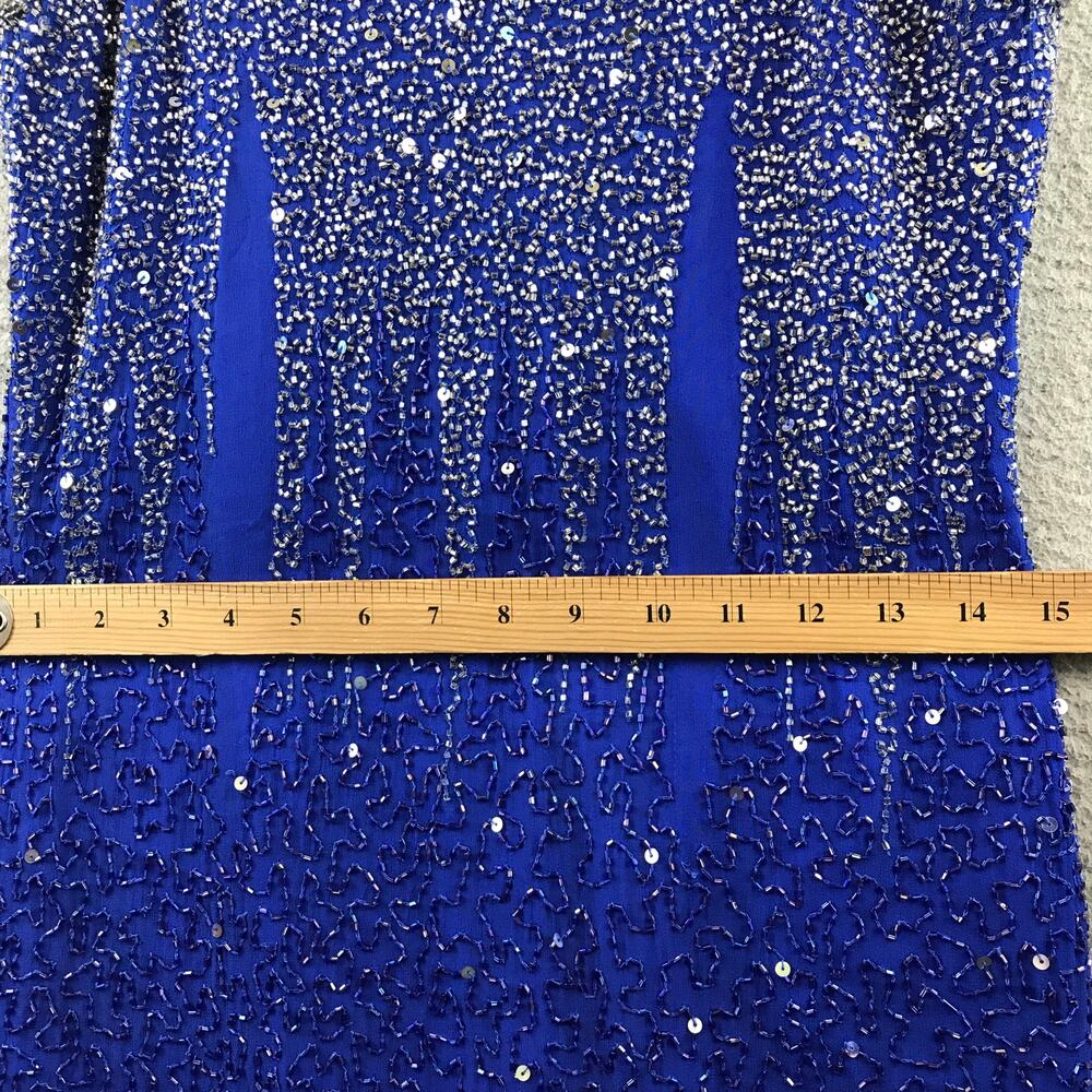 Lawrence Kazar Sequined Blue Silk Cocktail Dress - Size M - Picture 7 of 12